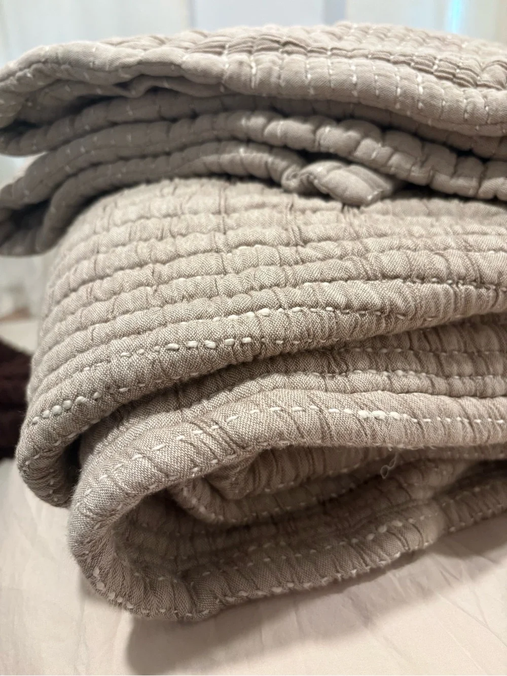 Quince Quilted Cotton Bedspread in Light Taupe